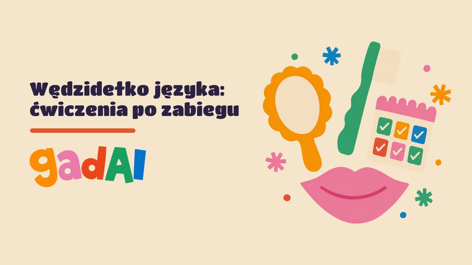 Wycinankowe usta, małe lusterko, miękka szczoteczka i kartka kalendarza z odhaczonymi dniami
