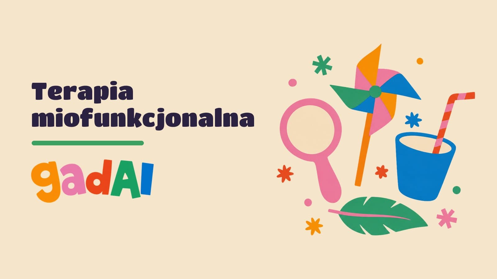 Wycinankowe lusterko, papierowy wiatraczek, słomka w kubku i zielone piórko na kremowym tle